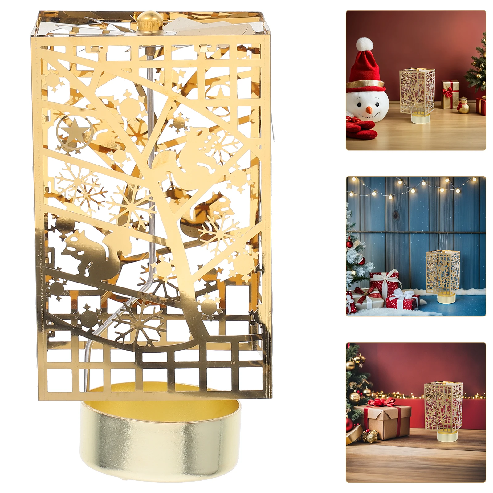 

Tea Light Holder European Rotating Christmas Decorative Candlesticks Spinning Holder Holiday Party Tabletop Iron Metal
