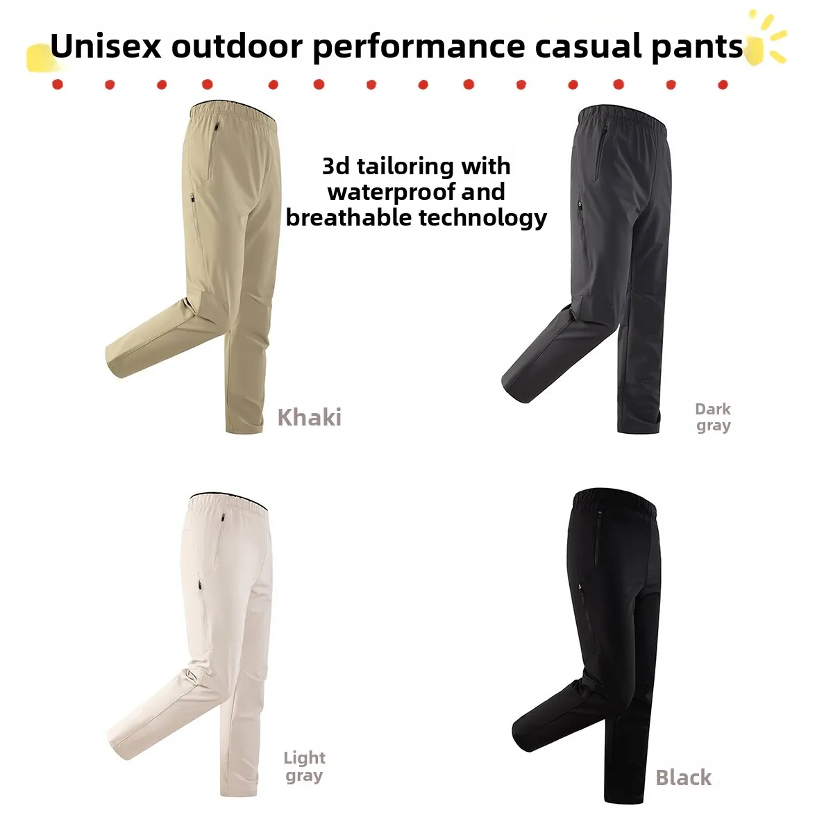 Lightweight Breathable Water-Resistant 3D Tailored Men's Outdoor Sports Function Pants Faionable Urban Straight Leg Casual ...