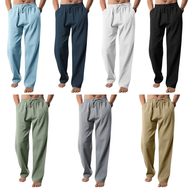

New Men's Wide Pants Cotton Pants Lightweight Sports Streetwear Summer Large Solid Color Sweatpants