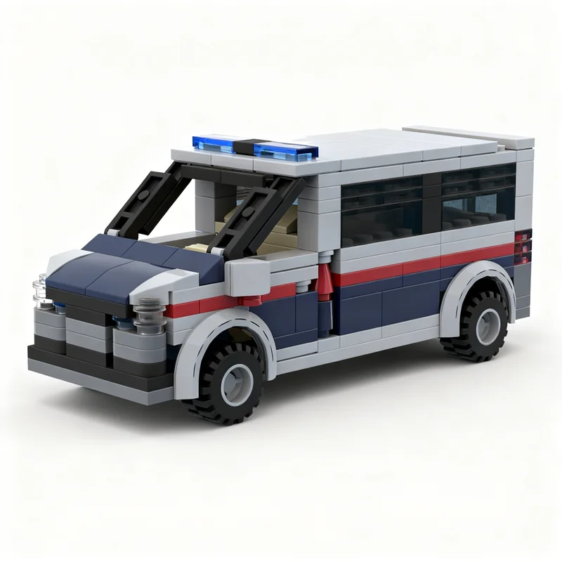 241 stuks MOC City Police Volkswagen Transporter Oostenrijks modelbouw Kerstcadeaus Blokken Constructie DIY Creatief speelgoedidee