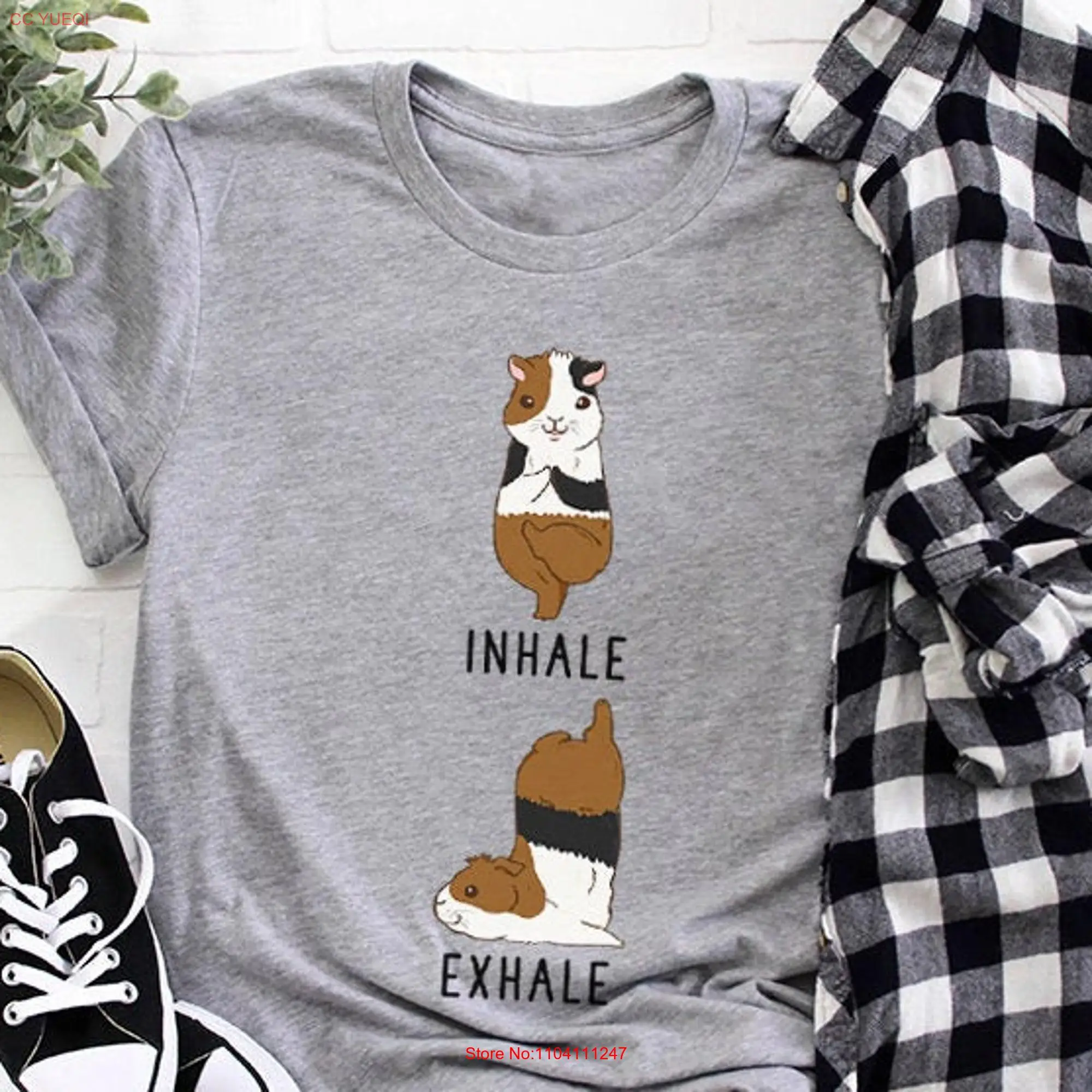 Inhale Exhale Guinea pig Yoga T Shirt Funny Animal Mom Lover Instructor s long or short sleeves