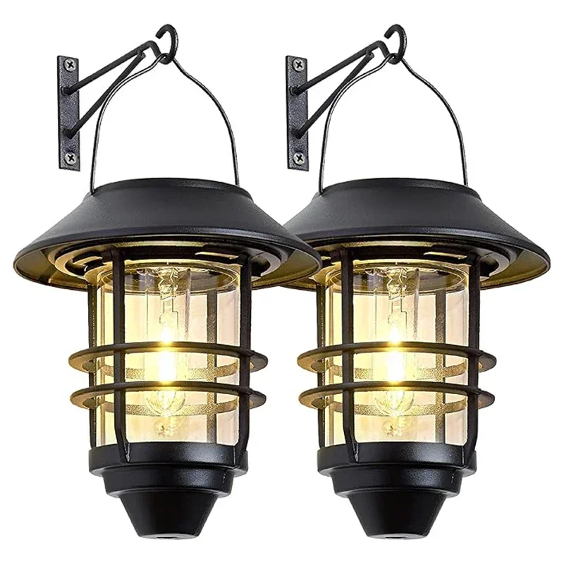 Luzes solares LED ao ar livre, lanterna retro, lâmpada de parede suspensa, metal vintage impermeável, luzes do jardim, Villa Porch, lâmpada de tungstênio