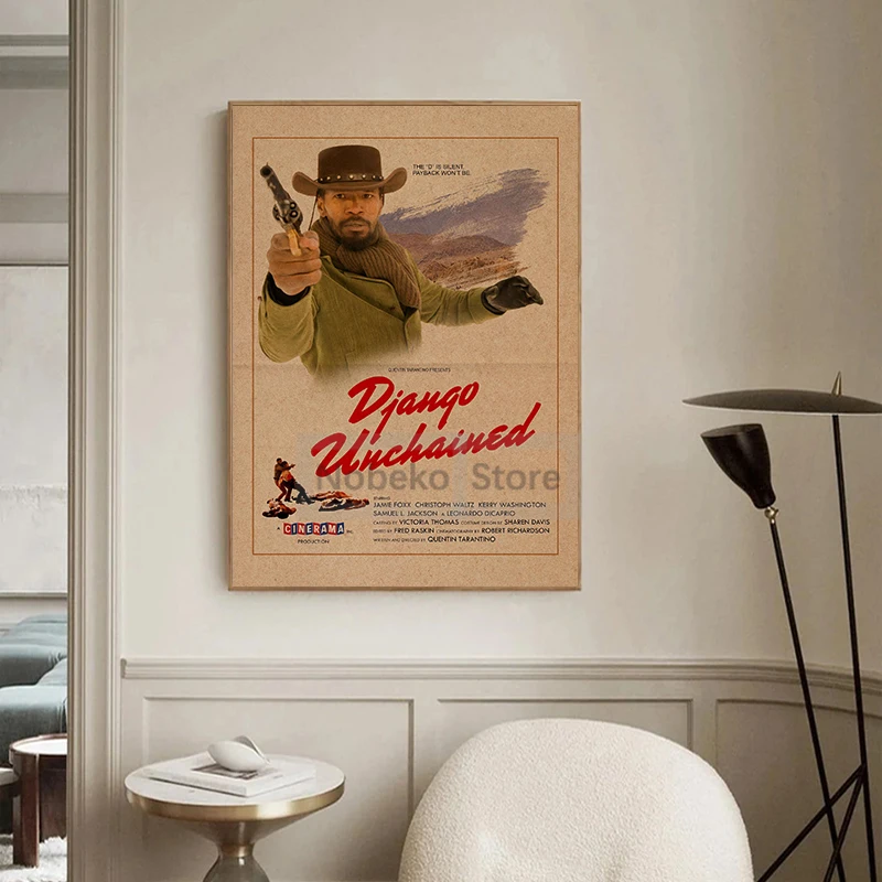 الأفلام الغربية الكلاسيكية جانغو غير المقيد الرجعية الملصقات الفيلم القديم يطبع حائط لوح رسم الفن صور ديكور غرفة المنزل #4