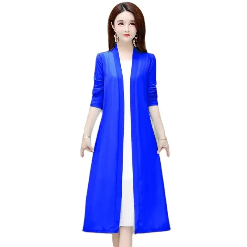 

Mesh Fashion Long Shawl Split Over The Knee Temperament Joker Cardigan Breathable Ladies Thin Coat Loose Casual Sunscreen Women