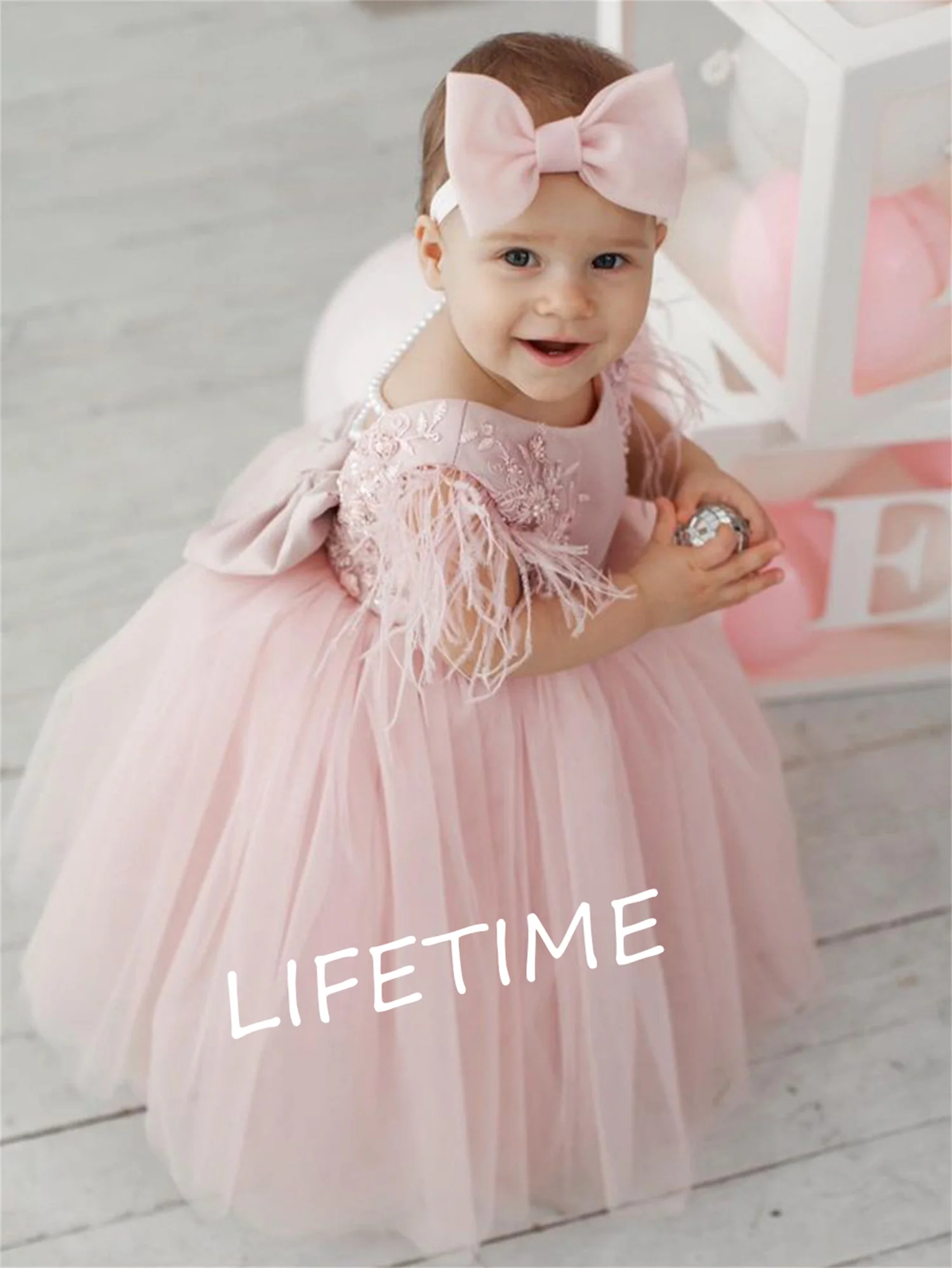 Flower Girl Dresses Tulle Gown Baby Girls Princess Dress Kids Ball Gown Big Bow Child Wedding Party Dress Cute Baby Girl Dress