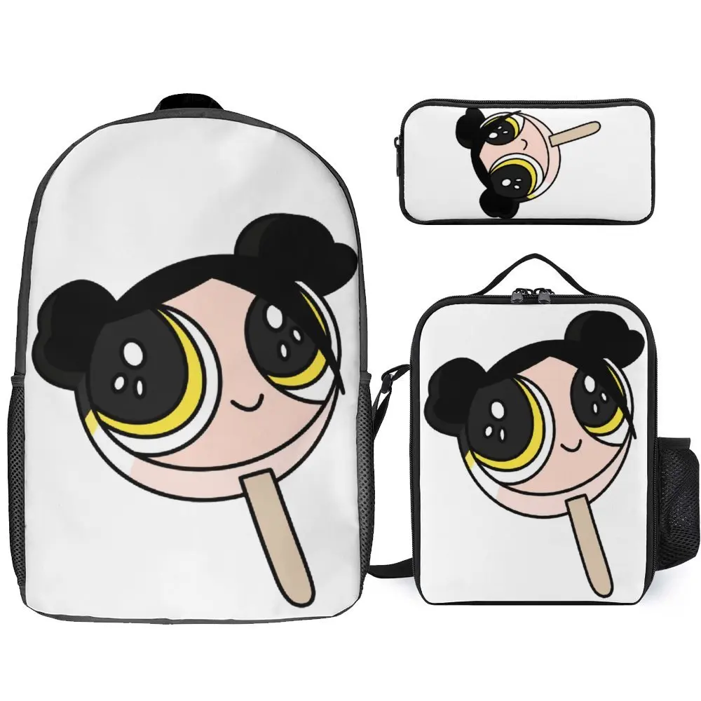 

New Jeans Power Puff Girl Super Shy 2 Firm Cozy Lunch Tote 3 in 1 Set 17 Inch Backpack Lunch Bag Pen Bag Summer Camps Graphic Vi