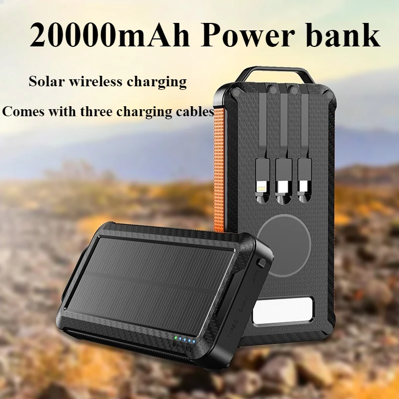 

20000 мАч, долговечный светодиодный аварийный аккумулятор, USB-зарядка на солнечной батарее, беспроводная зарядка 3 в 1, маленькая зарядная станция на солнечной батарее
