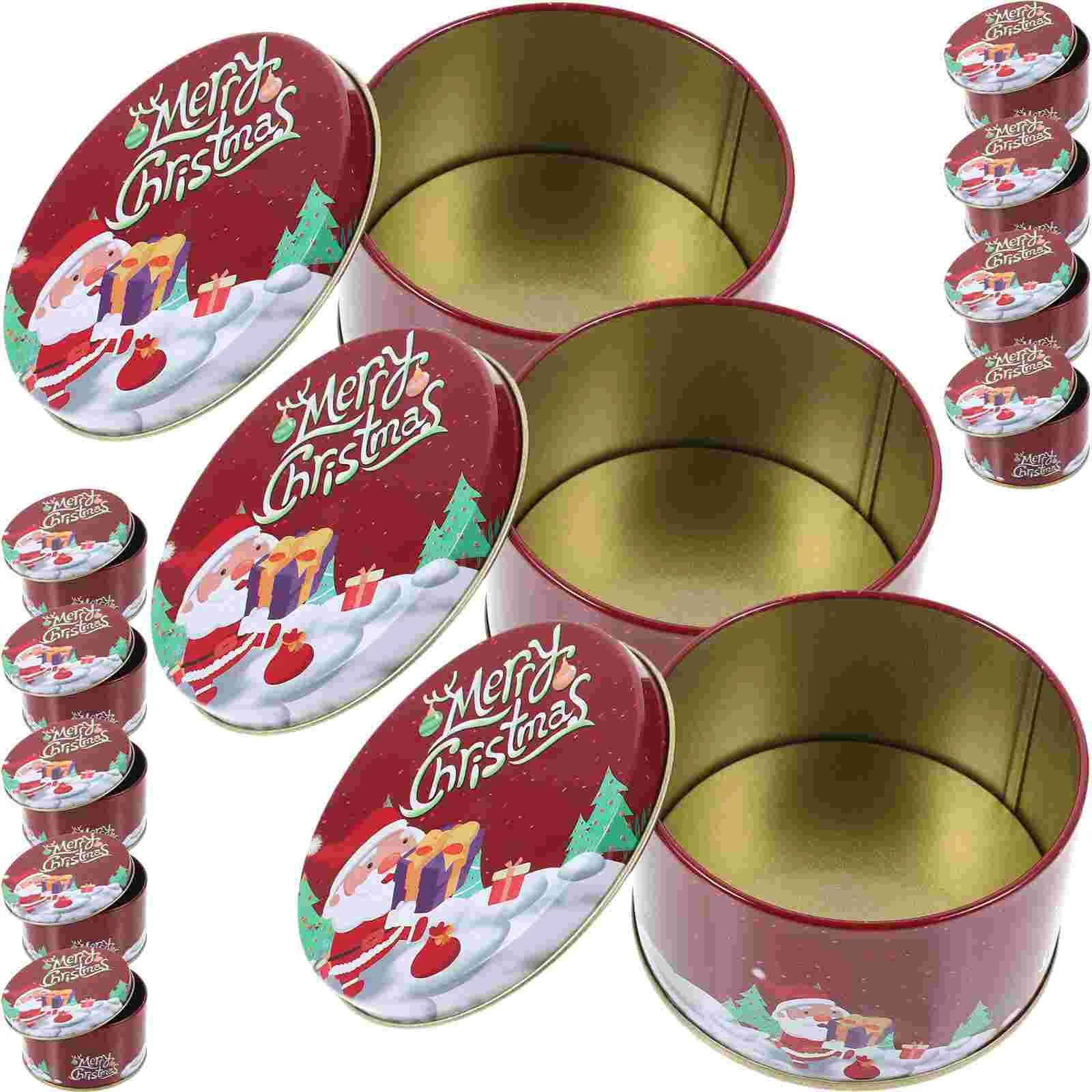 

12 Pcs Can Christmas Candy Jar Cookie Tins Leftover Containers with Lids Tinplate Xmas Treat Boxes