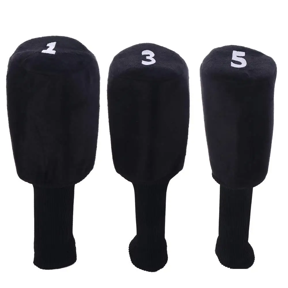 

Головные уборы для гольфа с длинной шеей, номерная бирка, пуховая ткань, защита для гольф-клуба, противоударные черные деревянные чехлы для головы для спорта на открытом воздухе