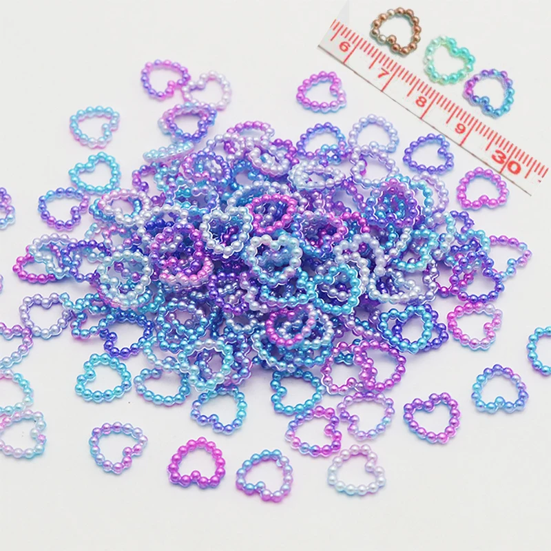 100pcs 11mm Pastel Mixed Hollow Heart Pearls Flatbacks Embellishments Nail Decorations Jewelry Sticker Pearls Decorations Crafts