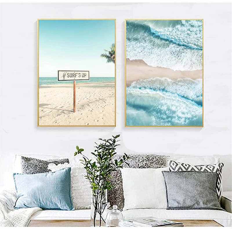 Scandinavian Tropical Landscape Posters Modern Prints Sea Beach Bus Palm Tree Wall Art Canvas Painting Nordic Decoration Picture