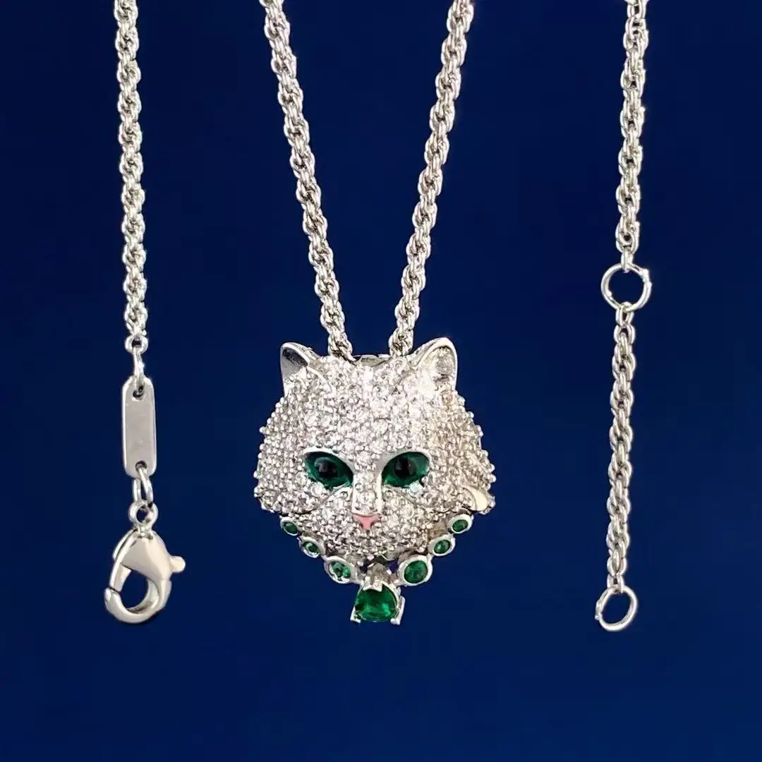 

Классическое французское великолепное серебряное невыцветающее женское ожерелье с изображением кошки, ослепительный роскошный муассанит, подарок для банкета