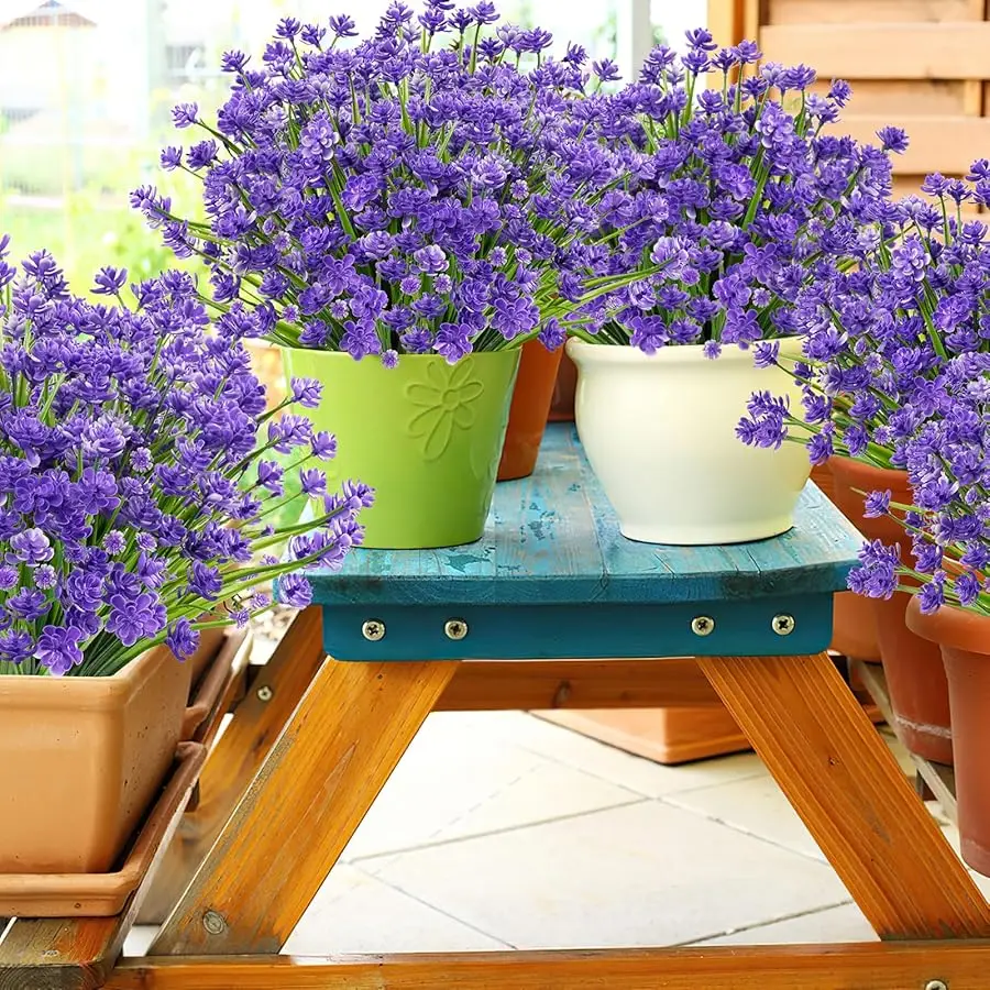 24 pacchi di fiori artificiali per esterni, fiori di plastica finti che non sbiadiscono, piante finte per la decorazione, fioriere sospese per interni ed esterni