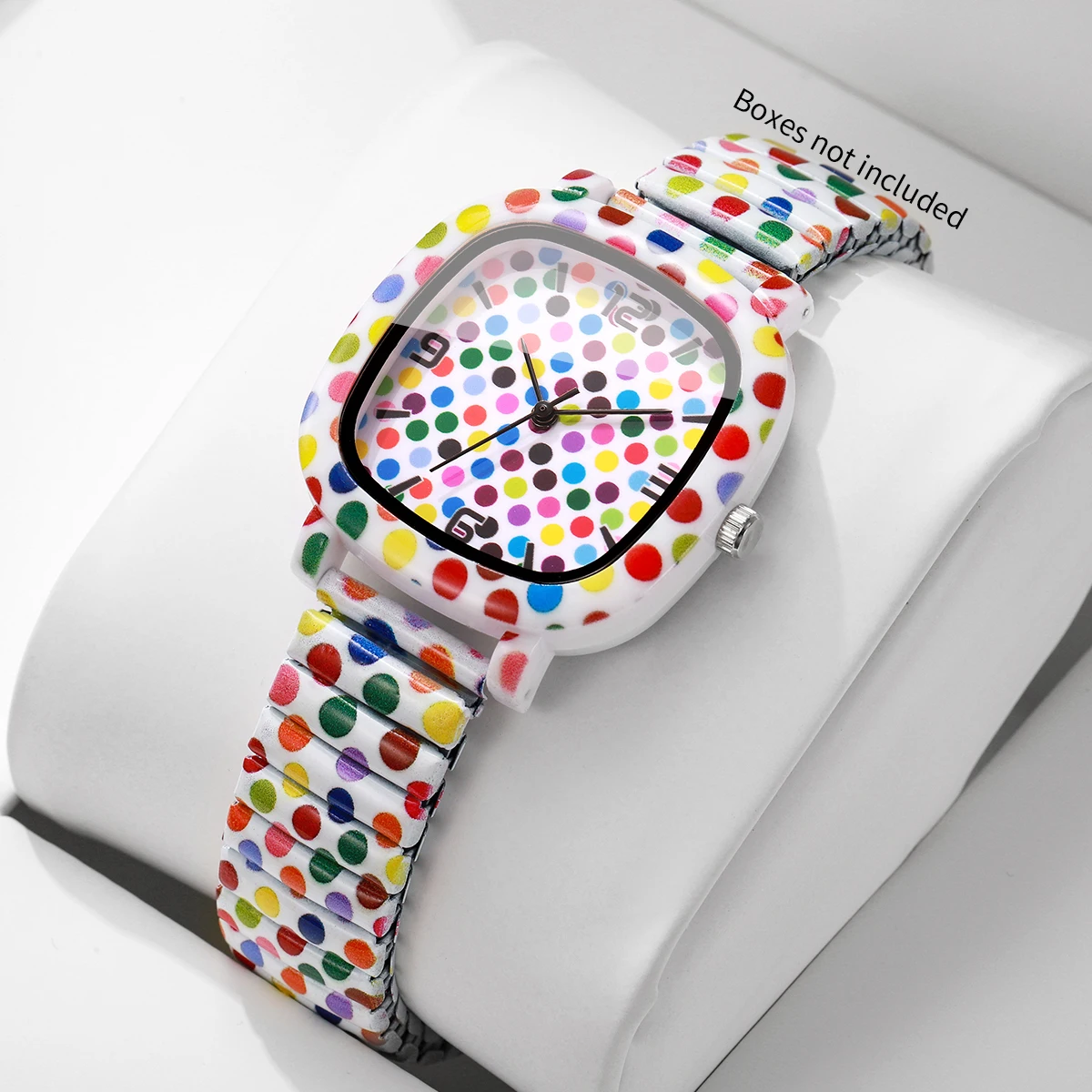 Fashion Square Women Quartz Watch Elastic Stretch Strap Colorful Polka Dot Printed Wristwatch Relogio Feminino（Without Box）