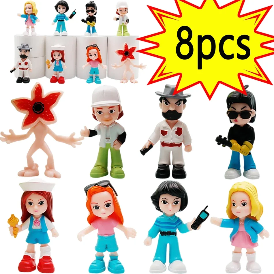 

8pcs-set Anime Strangers Things Figure Toys Nancy Steve Harrington PVC Model Desktop Decoration Dolls Child Birthday Gift