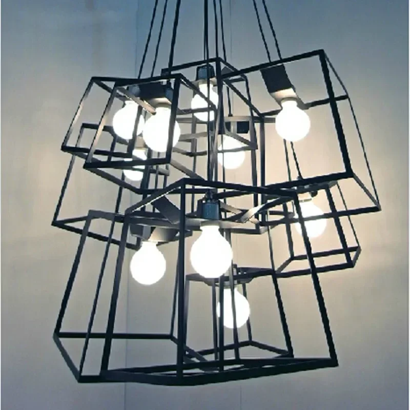 Modern Cube Box Frame Pendant Lights Geometric Pendant Lamps lustres de sala Kitchen DIY Light Hanging Lamps luminarias Fixtures
