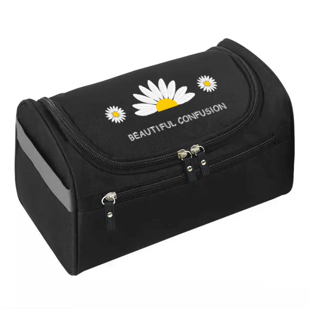 Women Cosmetic Bag Zipper Wash Bags Daisy Pattern Makeup Bag Beauty Case Make Up Organizer Kits Men Travel Storage Wash Pouch