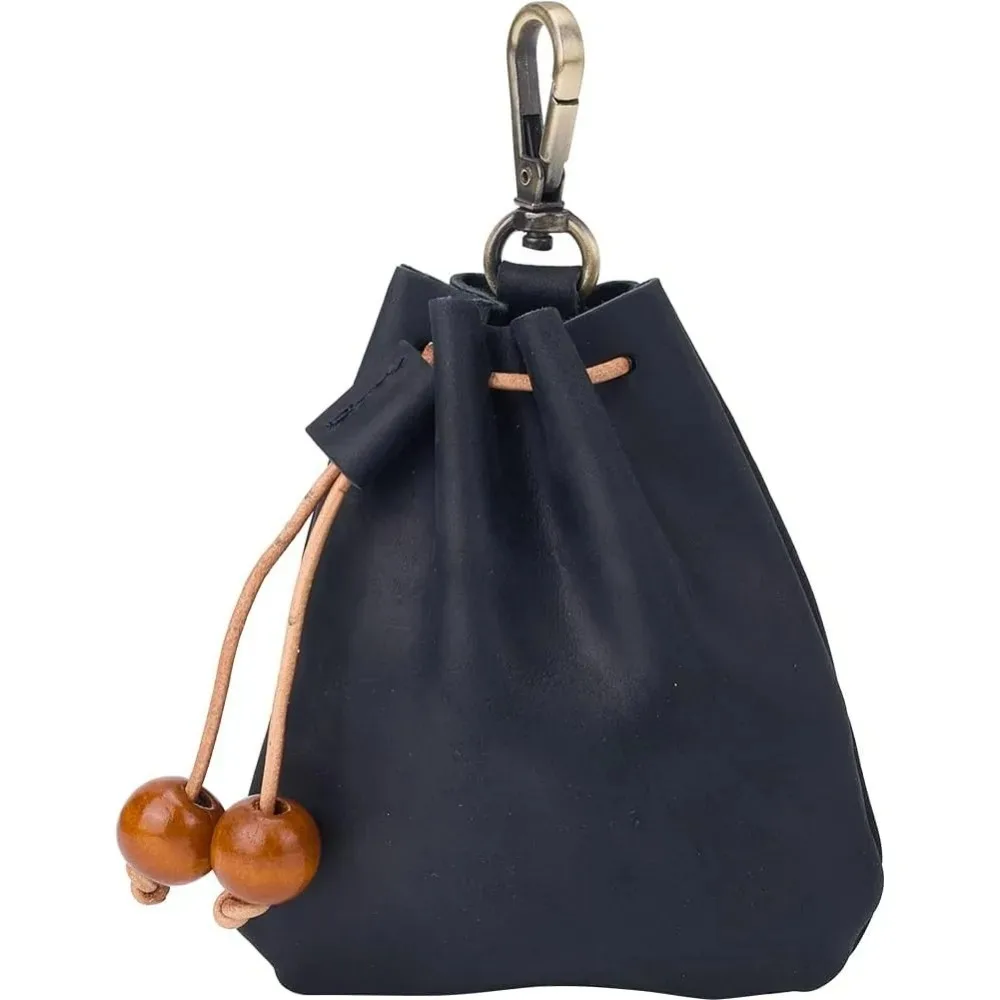 

5x4"/125*106mm Black Genuine Leather Mini Medieval Pouch Keychain Crazy Horse Leather Drawstring Pouch Credit Card making kit