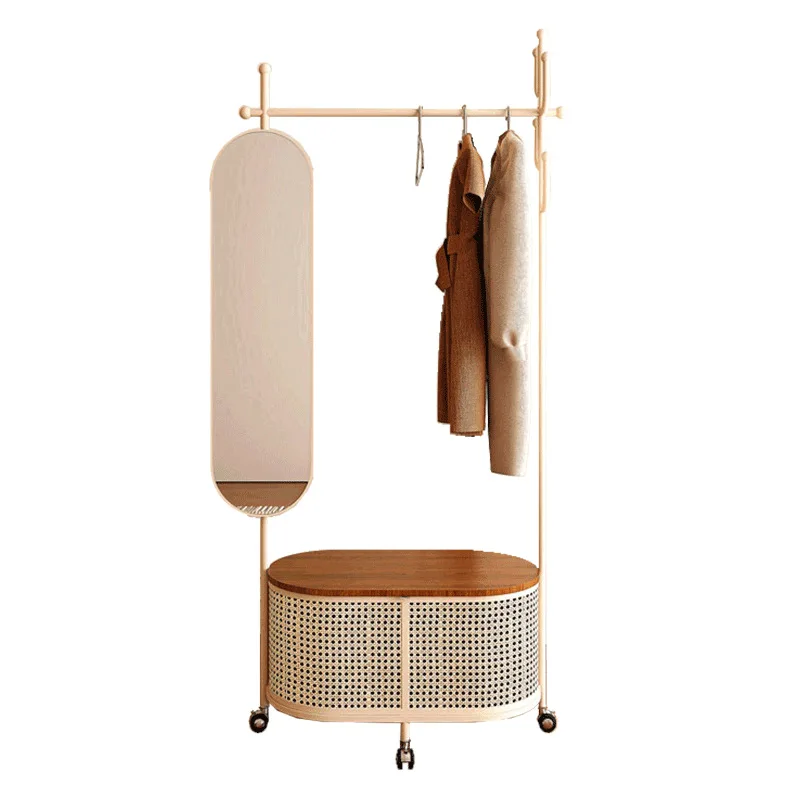 

Integrated full-body mirror, audition mirror, cream hanging clothes with mirror style, coat rack, bedroom storage