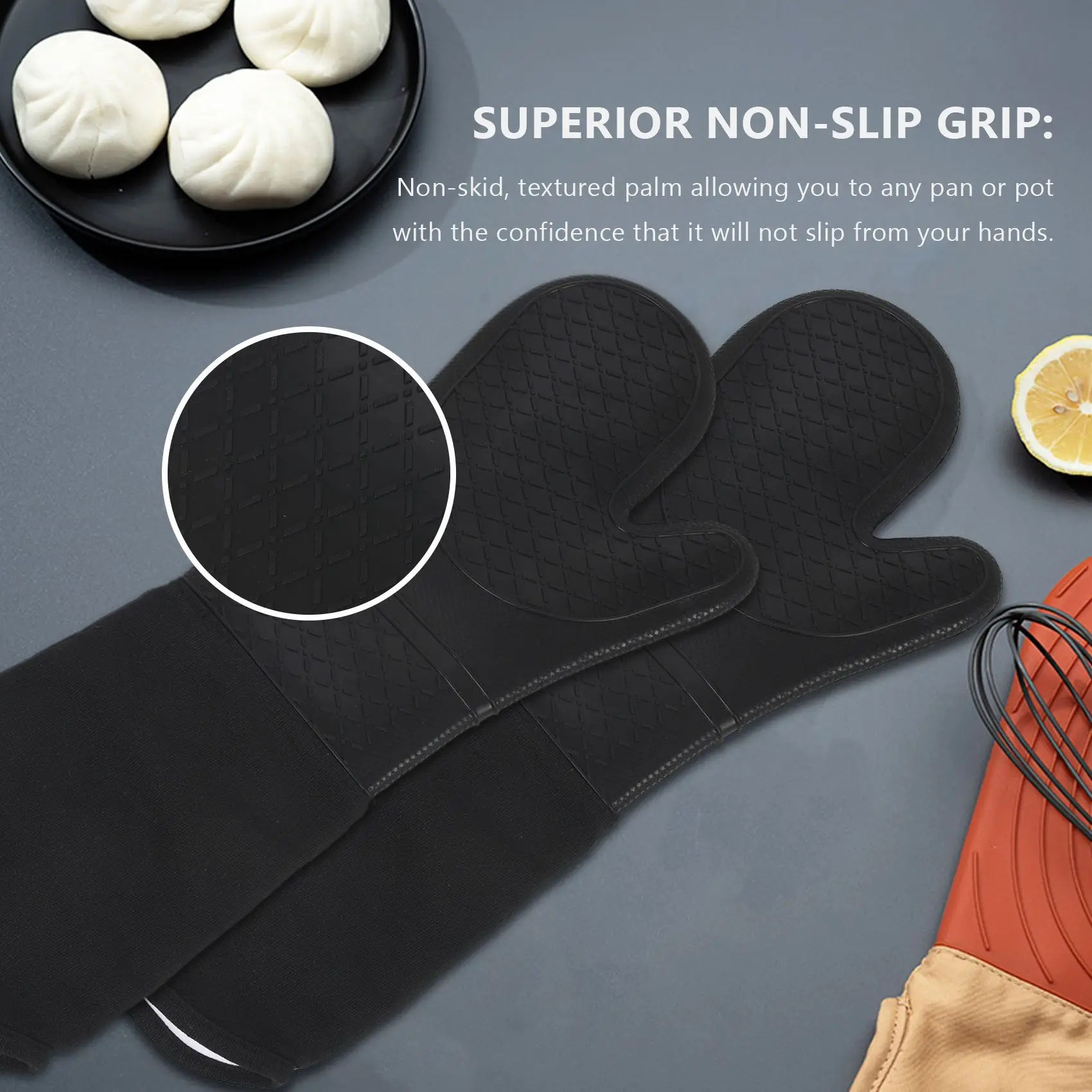 1 Pair Professional Silicone Oven Mitts Baking Gloves Elbow Length Heat Resistant Gloves HY