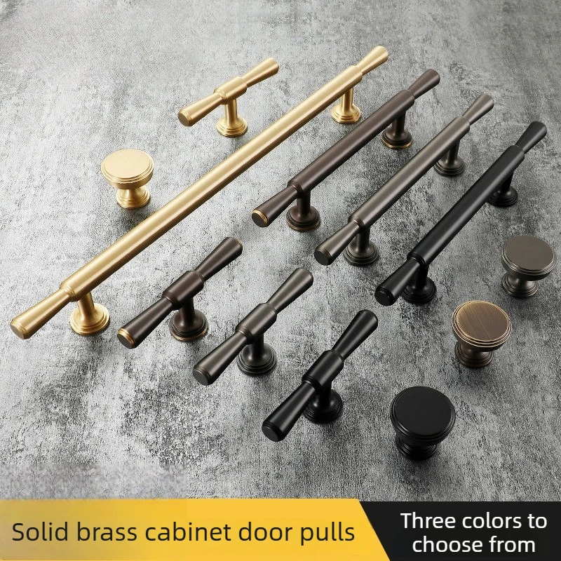 Solid Brass Handles for Wardrobe and Drawer Gold/Black/Grey/Coffee Luxury Kitchen Cabinet Handles Furniture Cabinet Pulls