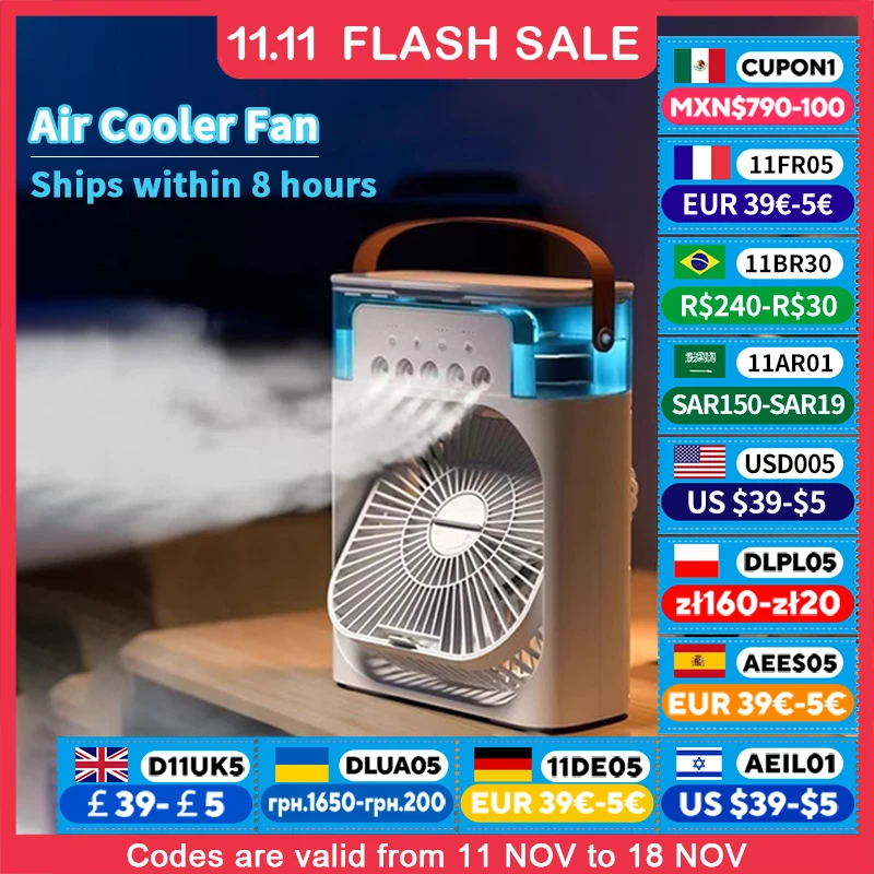 Novo 3 em 1 ventilador ar condicionado doméstico mini refrigerador de ar led night light portátil umidificador ventilador de ajuste de ar escritório casa ventilador