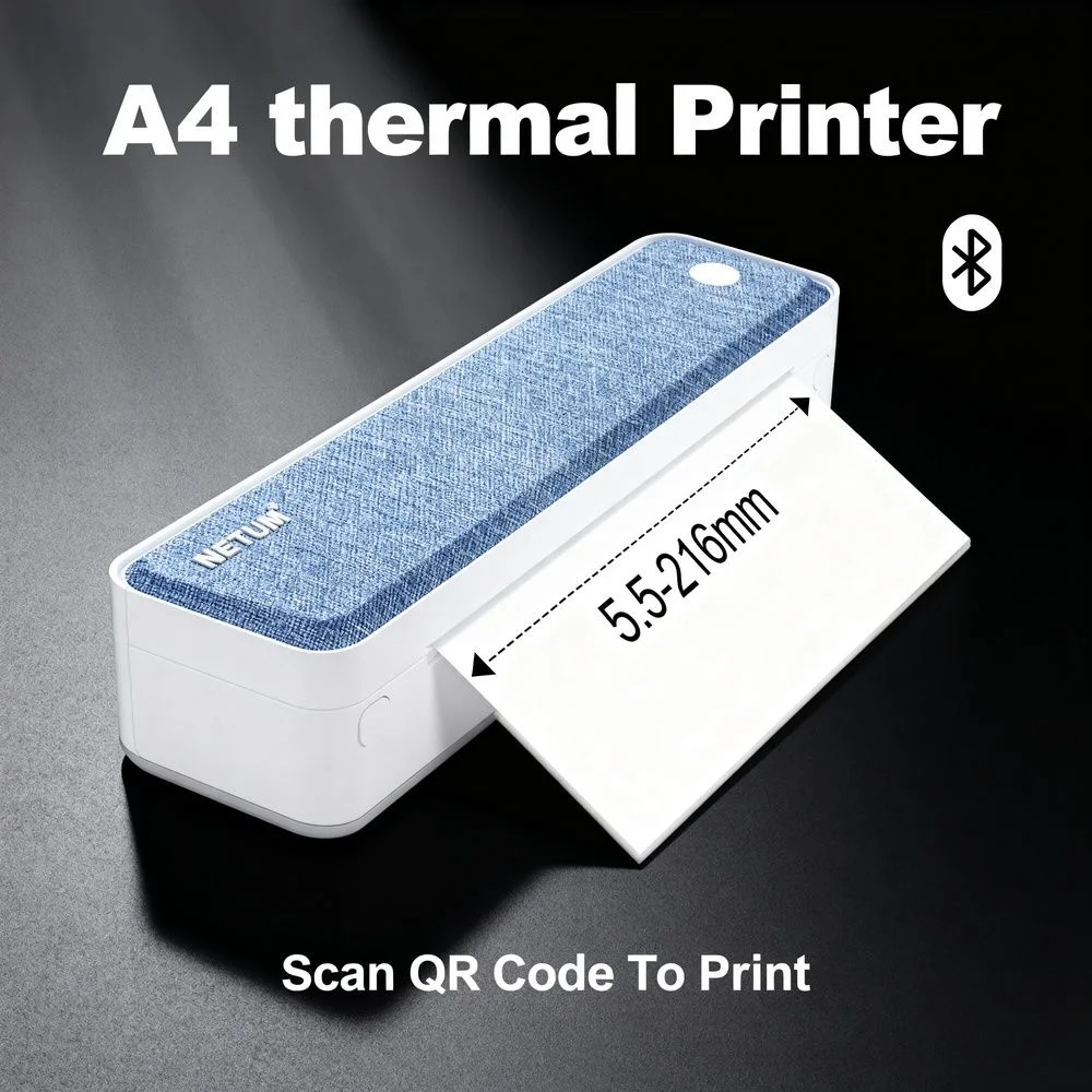 

Portable A4 printer inkless Bluetooth Mobile Printer for iPhone iPad Laptop PC Letter Size Document & Photo mini Printer