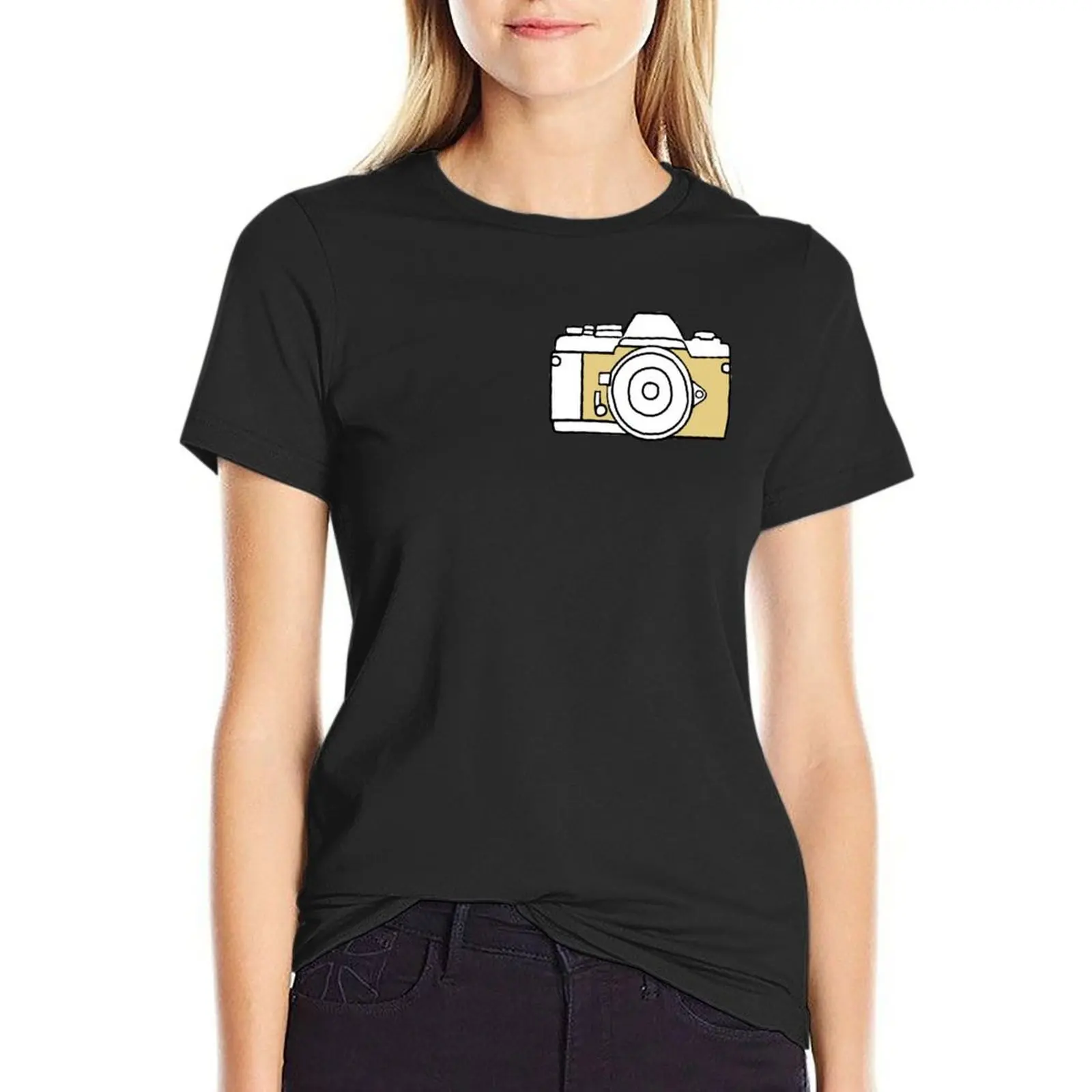 Yellow film camera drawing T-Shirt plus size tops korean fashion cute tops Short sleeve tee t shirts for Womens