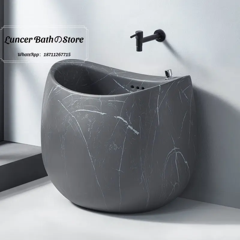 egg-shaped gray slate pattern ceramic mop pool outdoor courtyard mop pool for home balcony bathroom mop