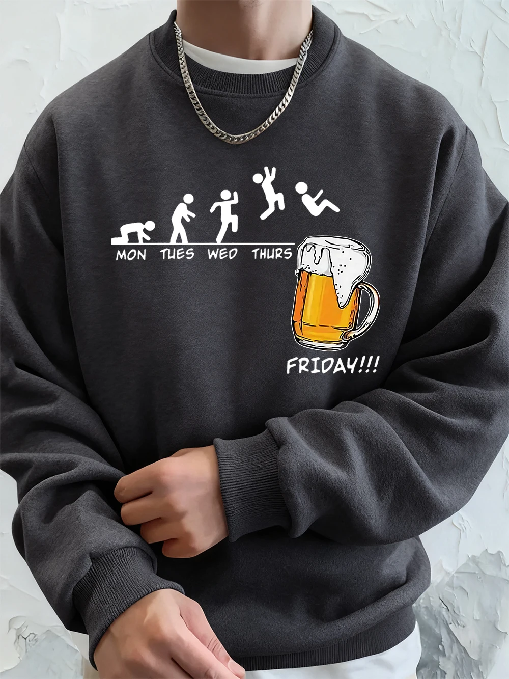 الجمعة البيرة عاشق مضحك مطبوعة الرجال البلوز الشتاء الصوف الدافئة هوديس الكورية فضفاض Crewneck البلوفرات الهيب هوب الذكور الملابس