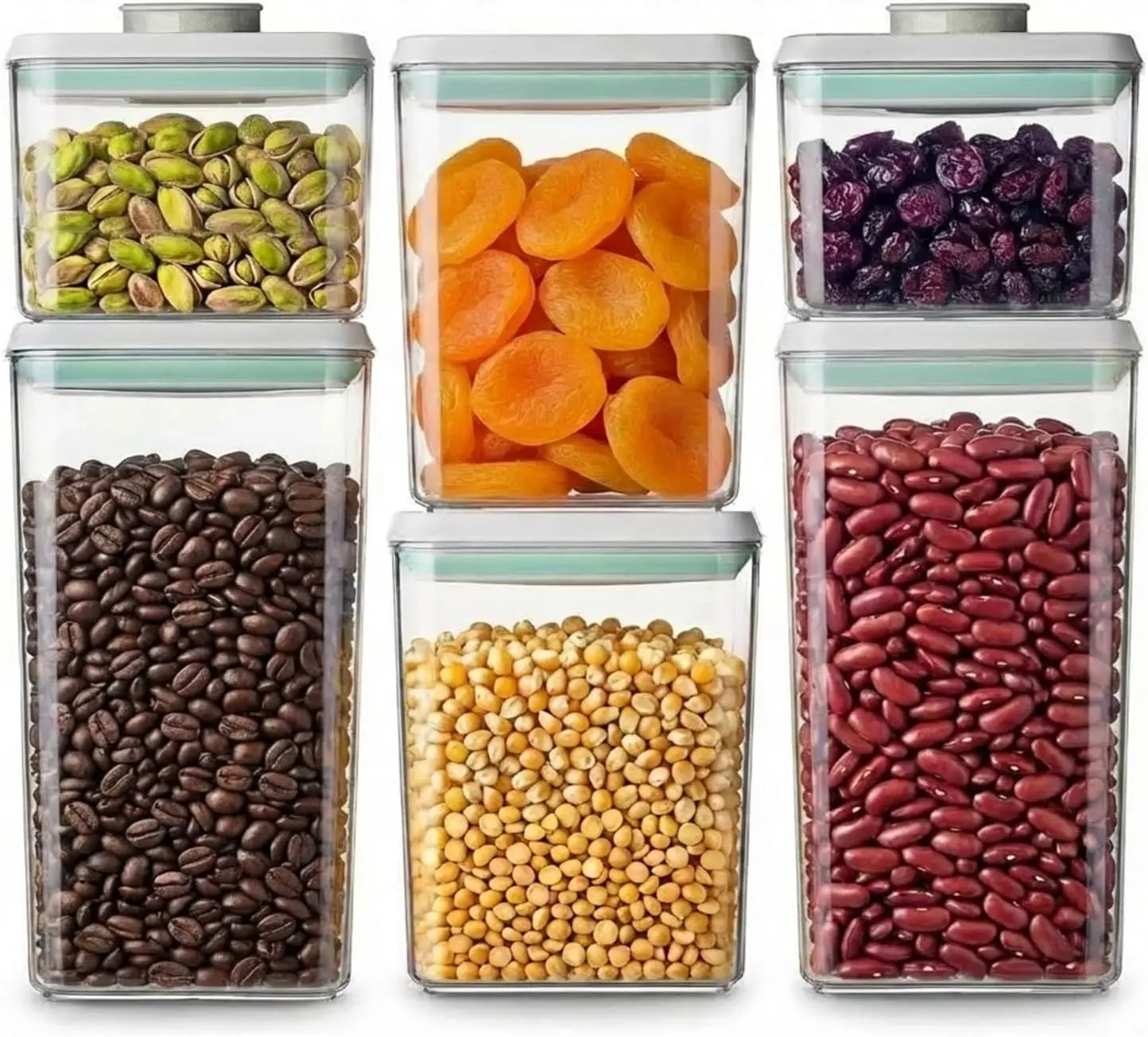 

Набор контейнеров с крышками, 6 шт., штабелируемые, с открытием одной кнопкой, для хранения продуктов, для кухни и кладовой