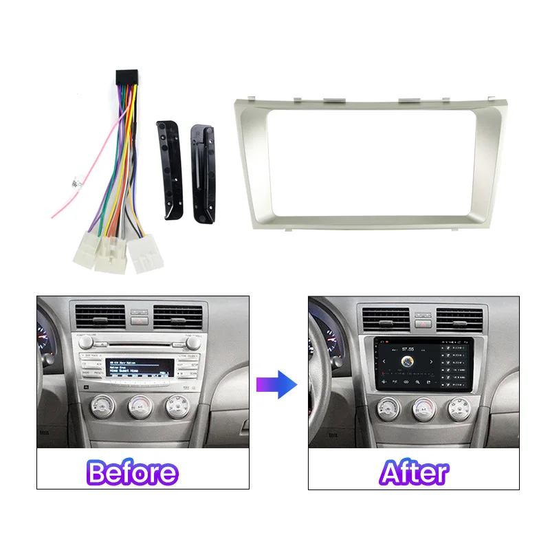 MEKEDE Dash Center Console Car Radio Matching Panel Kit Frame Harness Trim Adapter Panel Cable for Toyota Camry 2006 2007-2011