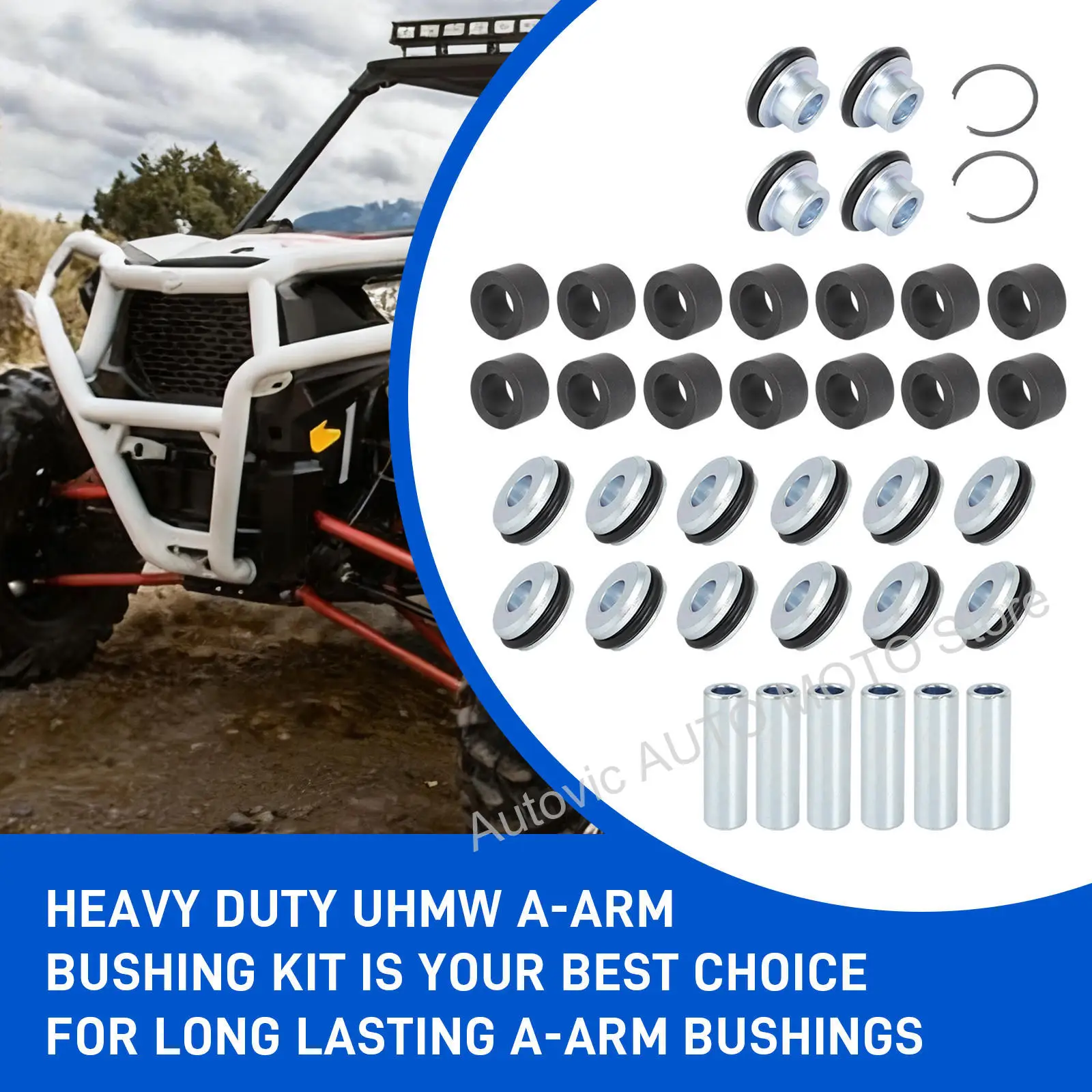 UHMW A-Arm Bushings Kit With 28mm Spiral Ring Steels For Polaris RZR XP 1000 2014-2023 5452233 7710845 154361