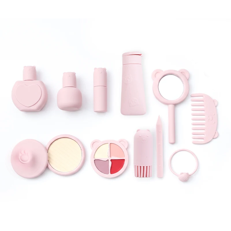 Juego de maquillaje de silicona para niñas, 12 piezas, juego de simulación de peluquería, juguete de maquillaje para niñas, regalos cosméticos