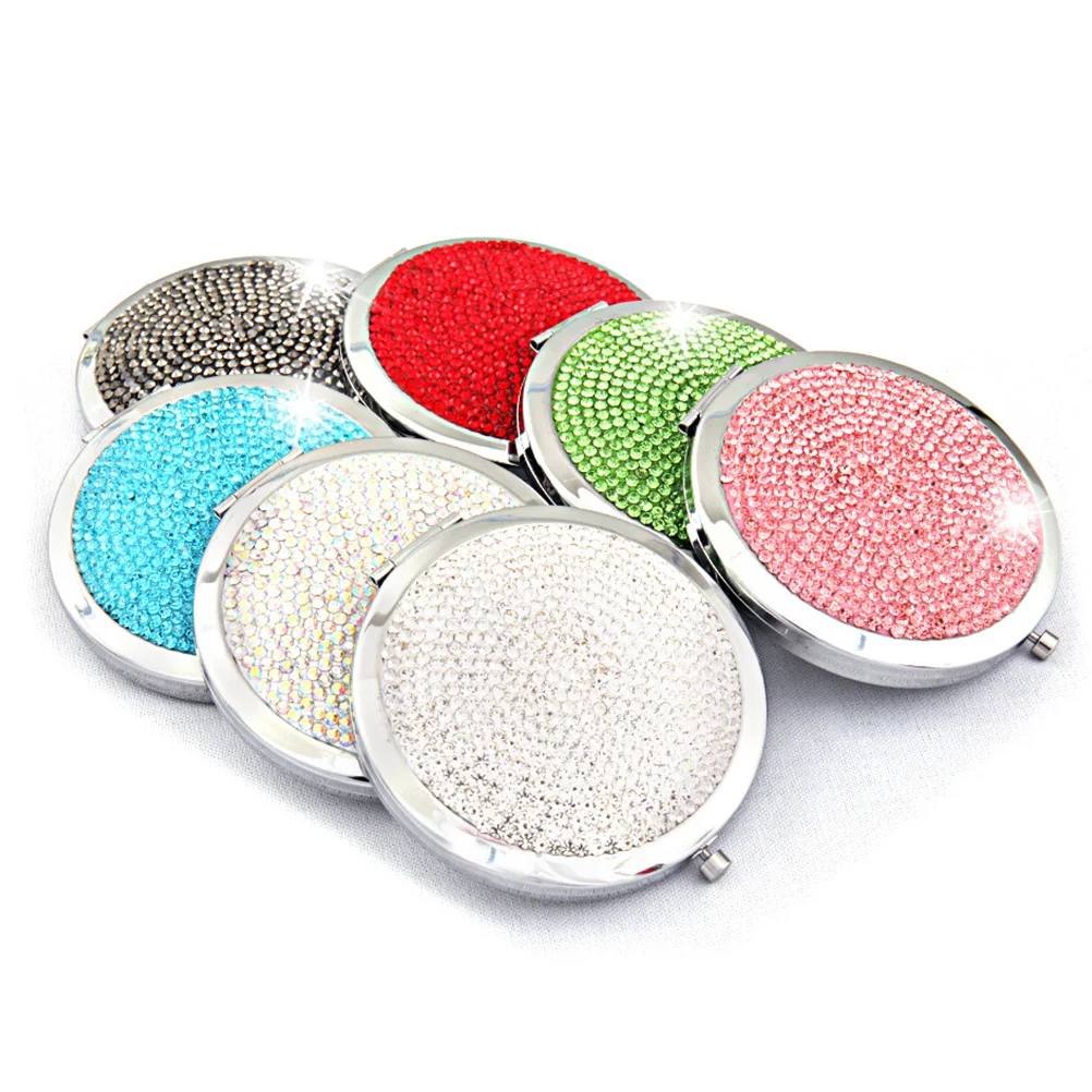 

Double Sided Rhinestone Folding Red Makeup Mirror Portable Compact Pocket Mirror Travel Sturdy Durable