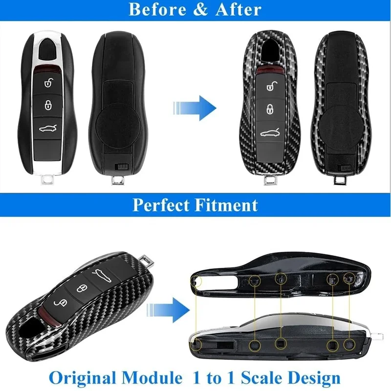 Carbon Fiber Remote Smart Key Fob Shell Case Cover For Porsche Cayenne Macan 911