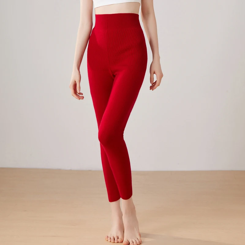 Leggings contenitivi per la pancia da donna in cashmere 100% elasticità Pantaloni slim Leggings basic autunno inverno Pantaloni morbidi e caldi in maglia di cashmere