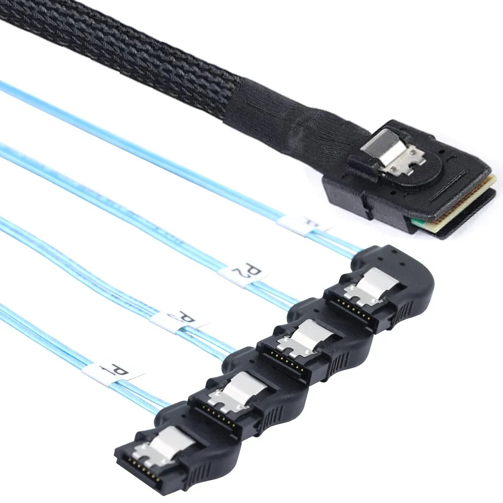 High Speed MINI SAS HD SFF-8087 to 4x SATA Cable - Right Angle Server Internal Connection Bundle