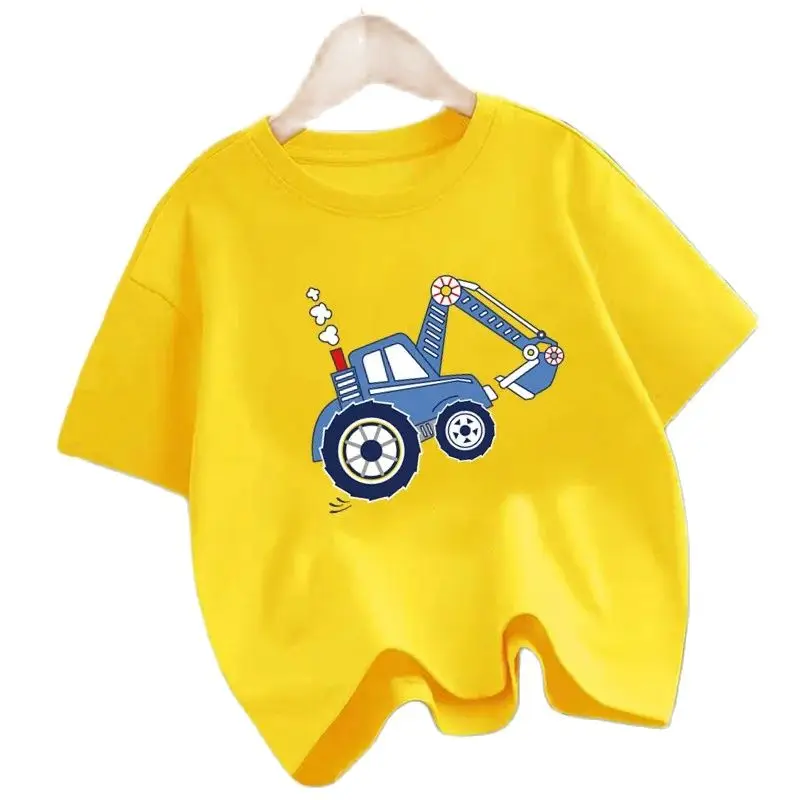 

Kids Cartoon Excavator Print T Shirt Children Birthday Summer T-shirts Boy&Girl Gift Tees Short Sleeve Party Shirts