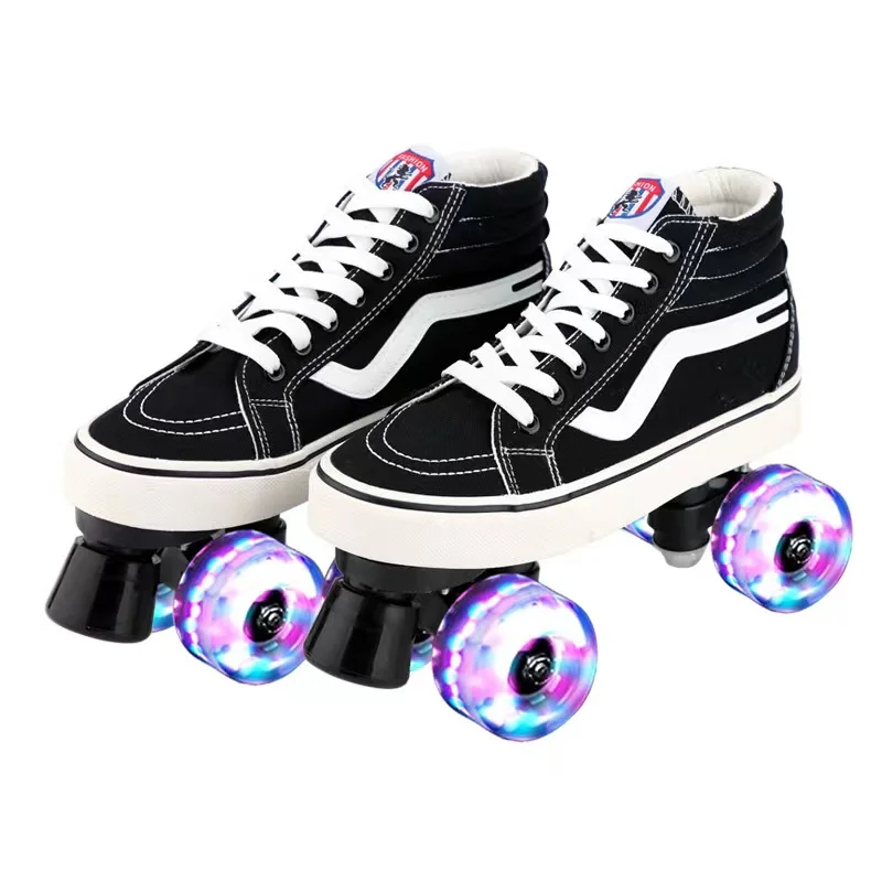 Double Row Roller Skates for Adults, Unisex Canvas Shoes, Sliding Inline, Quad Sneakers, Training, 4-Wheel, Size 35-46