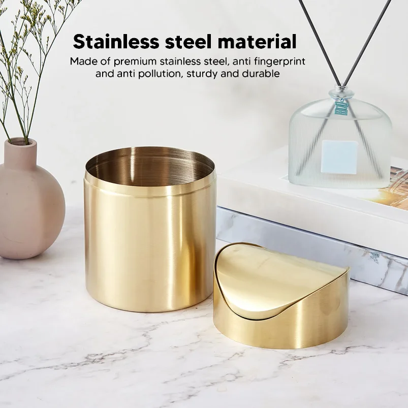 

Mini Countertop Trash Can Desktop Trash Can Space Saving Fingerprint Proof 304 Stainless Steel for Office for Pericarp