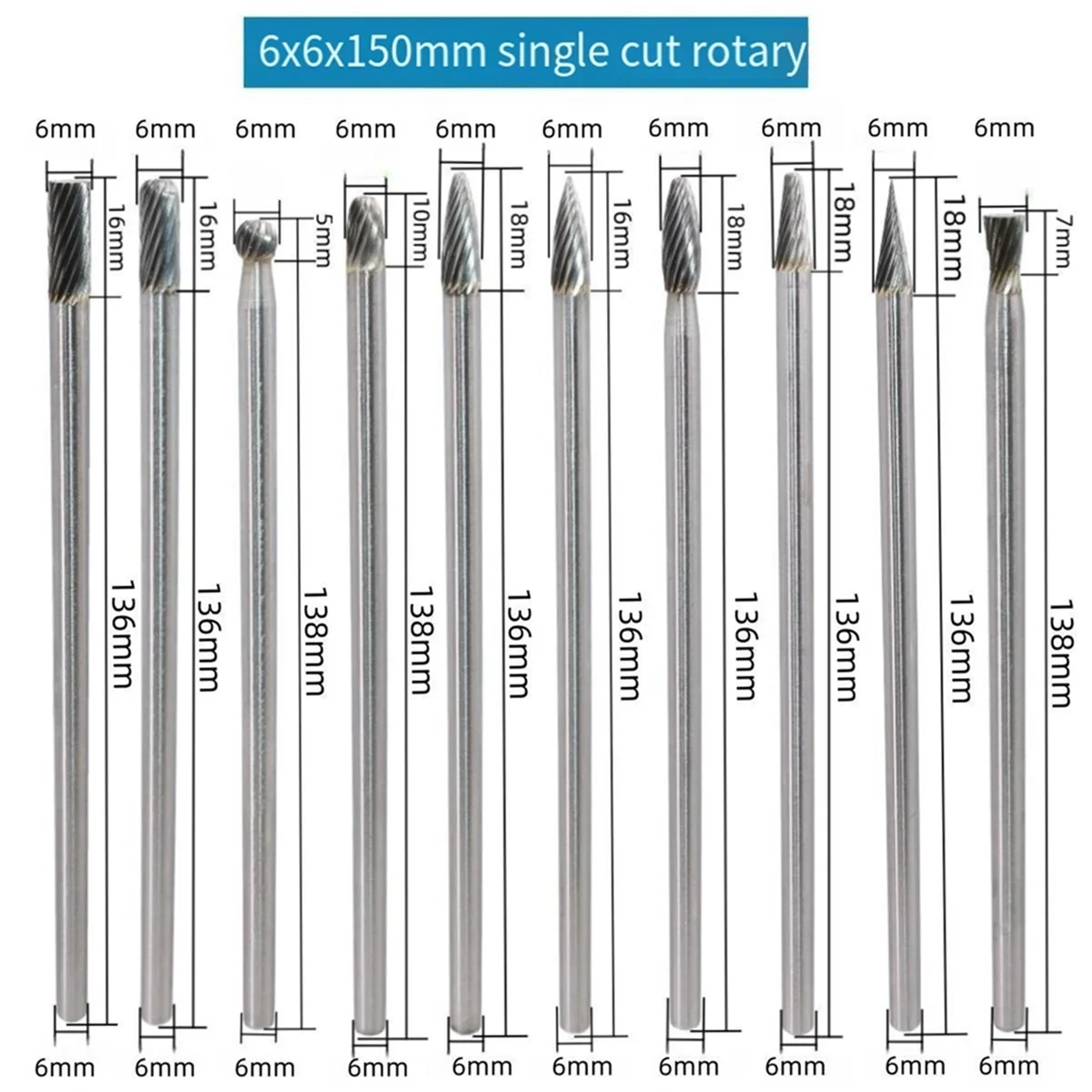 

Carbide Rotary File Extension Handle 6X6X150mm Tungsten Steel Grinding Head Metal Jade Wood Grinding Tool jasmine