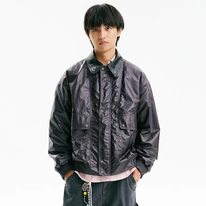 

Lightweight Coating Leather Biker Jacket Men Women Streetwear Loose Casual Vintage Leather Cargo Jacket Outdoor Functional Coat