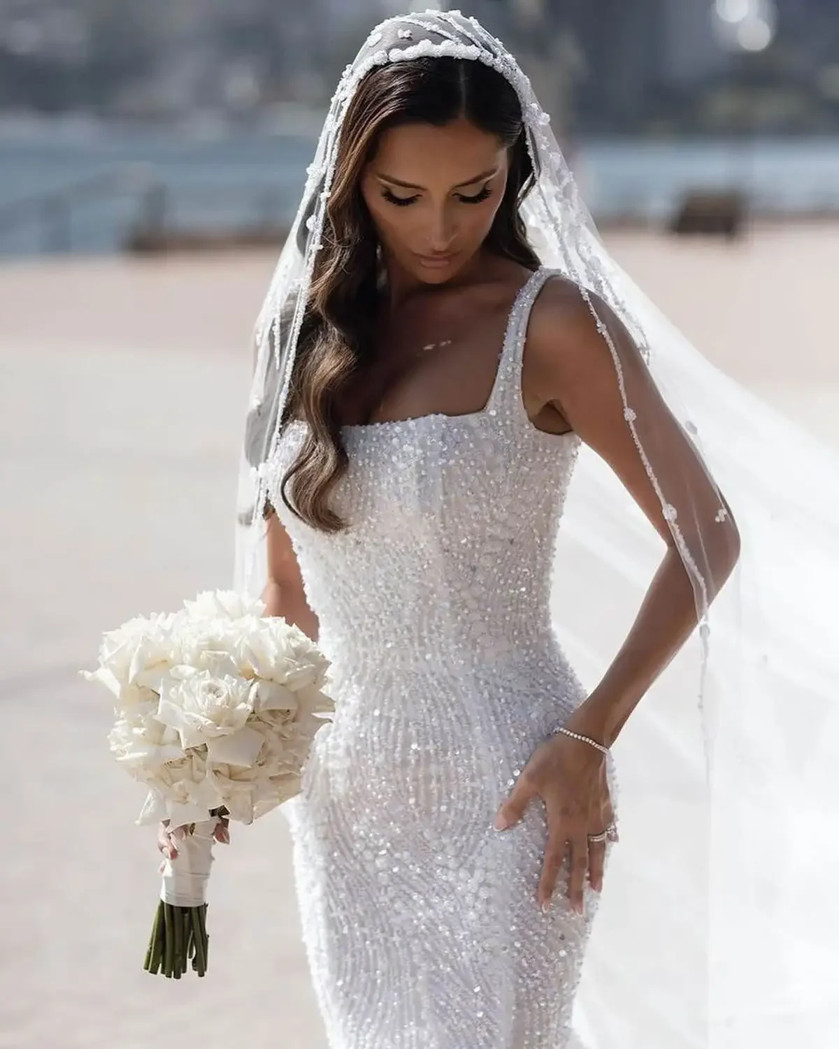 Flavinke-Vestidos De Novia De sirena personalizados, vestido De Novia con lentejuelas y perlas, tirantes finos, Vestidos De Novia