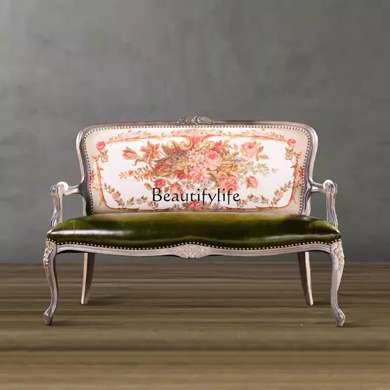 

09Z.-American rural retro solid wood casual simple single double triple balcony sofa chair