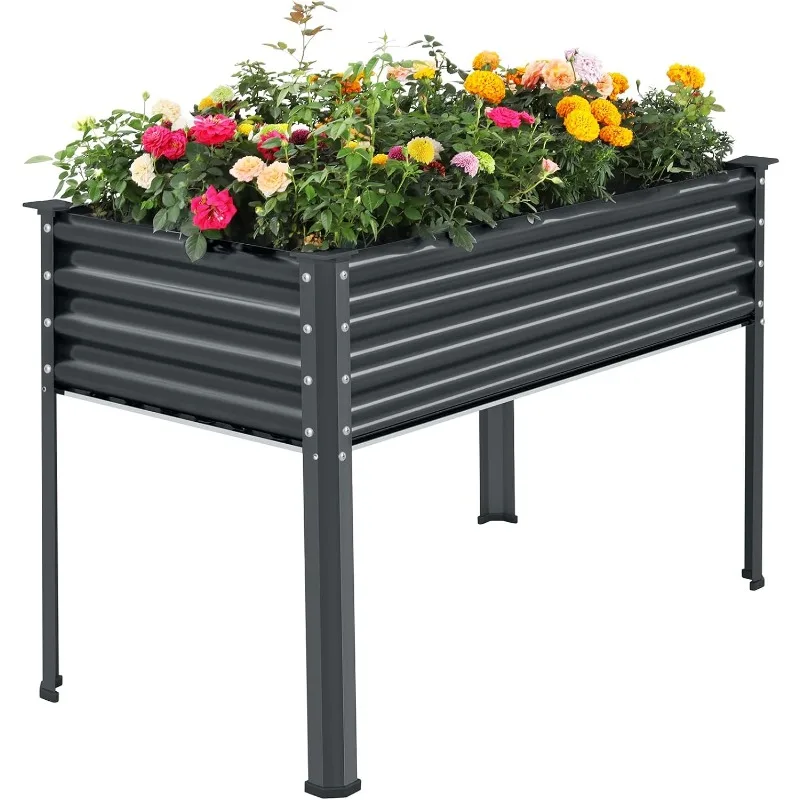 

Galvanized Raised Garden Bed with Legs, 48×24×32in Large Metal Elevated Raised Planter Box with Drainage Holes , 400lb Capacity