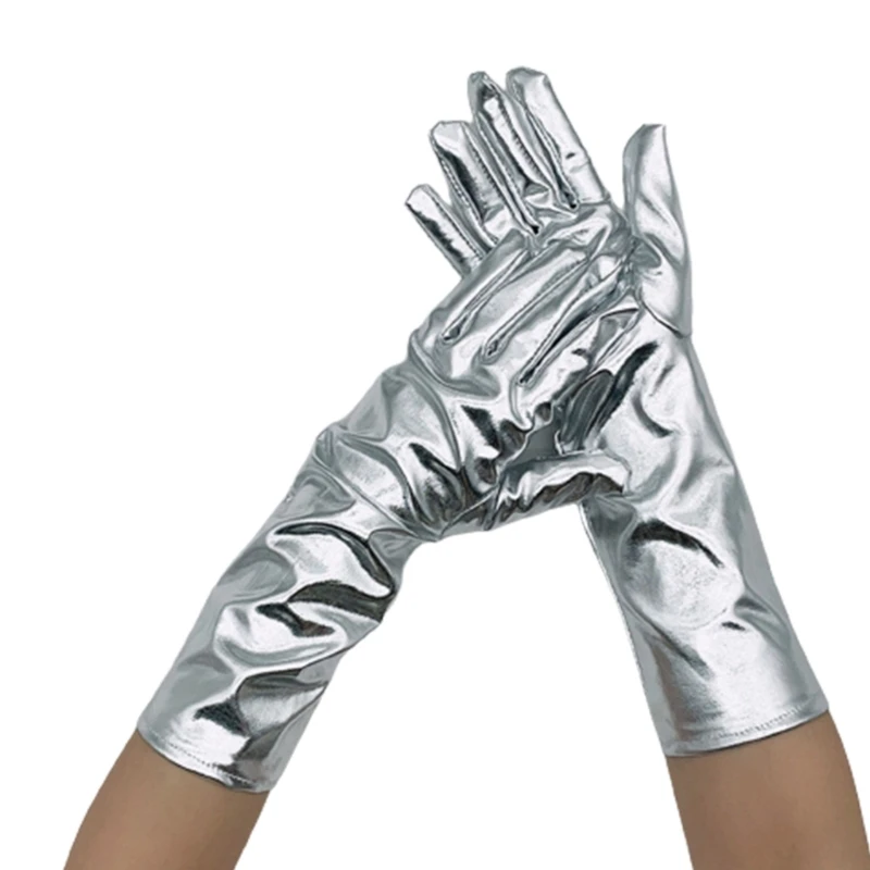 Nightclub Gloves Cosplay Full Finger Metallic Gloves for Women and Girls Gift