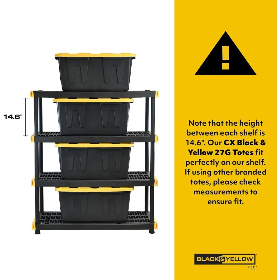 Black Yellow Shelving Unit with Heavy Duty Storage Containers Extremely Durable Shelf + 27 Gallon Container 8-Pack for Garage