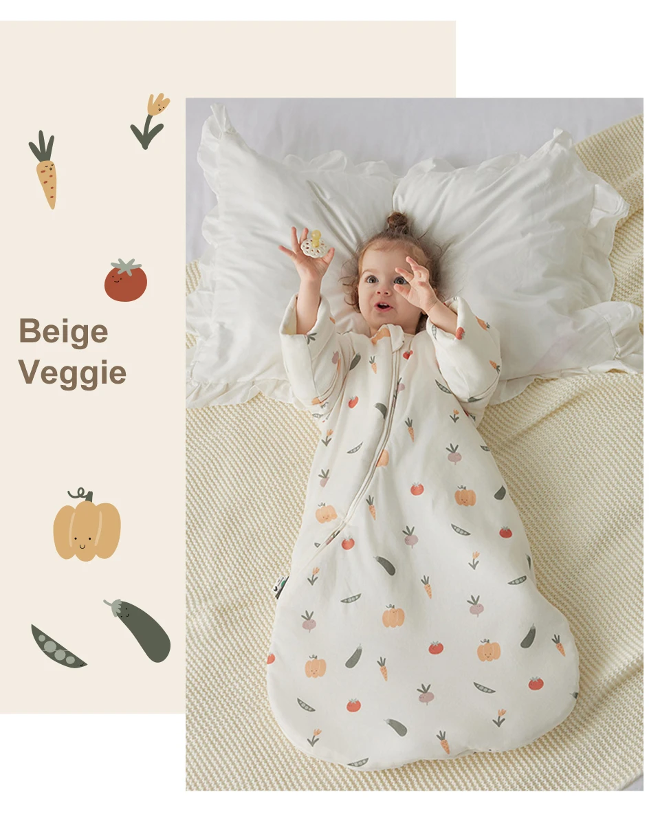 Sleeping Bag For Babies 0-24M Soft Cotton Breathable 2-Ways Zipper Cute Animal Print Baby Sleeping Bag With Removable Sleeves