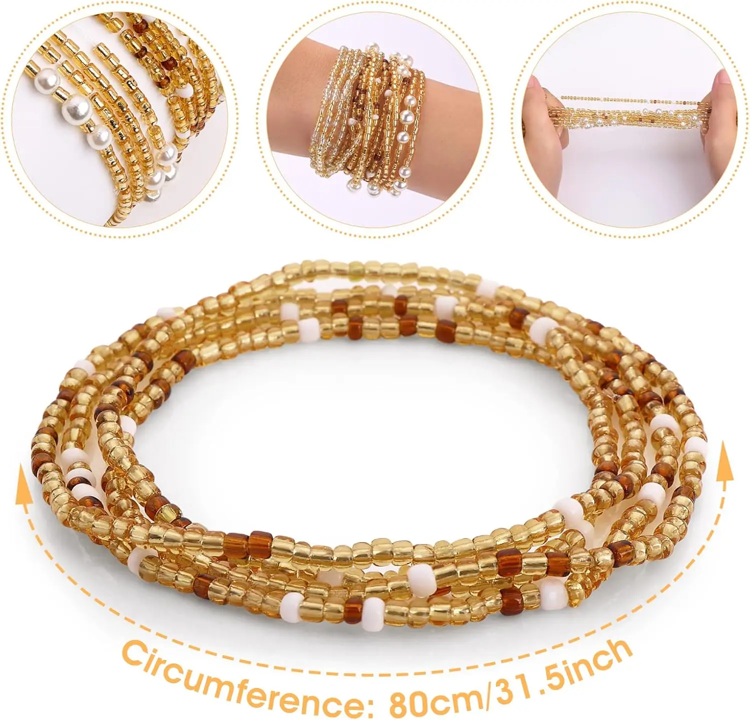 Waist Beads for Women Belly Beads Elastic Chain African Waist Chains Set for Women Body Jewelry Bikini Summer Jewelry Chains - view 3